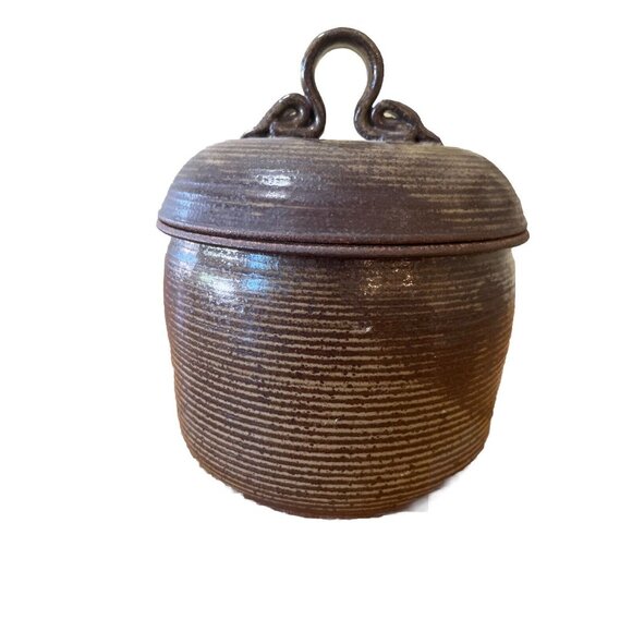 Soda Creek Pottery Paradise Ca Brown Glaze Vase Vintage 6 1/4”T Lid  And Pot - Picture 1 of 8